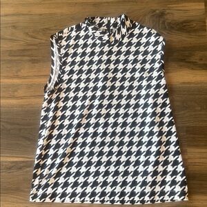 Kinona High Neck Front Zipper Sleeveless Golf Tank Top Shirt Houndstooth Sz M